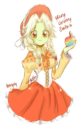 Size: 829x1264 | Tagged: safe, artist:aizy-boy, character:granny smith, my little pony:equestria girls, adorasmith, apple, cute, female, food, solo, young granny smith, younger, zap apple