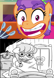 Size: 640x924 | Tagged: safe, artist:shepherd0821, edit, screencap, character:plaid stripes, character:silver spoon, episode:the saddle row review, g4, my little pony: friendship is magic, braces, comic, discovery family logo, faec, slasher smile, spoon, teeth, the horribly slow murderer with the extremely inefficient weapon, the spoon killer