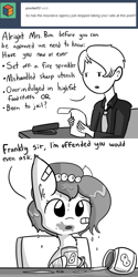 Size: 792x1584 | Tagged: safe, artist:tjpones, oc, oc only, oc:brownie bun, species:earth pony, species:human, species:pony, horse wife, bandage, bandaid, blatant lies, cheek fluff, chest fluff, comic, dripping, duo, ear fluff, female, food, grayscale, hand cuffs, human male, insurance, male, mare, monochrome, peanut butter, simple background, tumblr, wet mane, white background