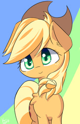 Size: 1271x1964 | Tagged: safe, artist:kawaiipony2, character:applejack, clothing, cowboy hat, hat, looking at you, signature, solo, stetson