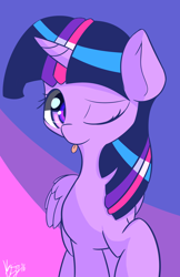 Size: 1280x1978 | Tagged: safe, artist:kawaiipony2, character:twilight sparkle, character:twilight sparkle (alicorn), species:alicorn, species:pony, cute, raised hoof, signature, solo, tongue out, twiabetes, wink