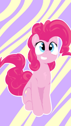 Size: 1440x2560 | Tagged: safe, artist:zapplebow, character:pinkie pie, chest fluff, grin, sitting, smiling, solo