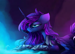 Size: 3000x2167 | Tagged: safe, artist:magnaluna, character:princess luna, species:alicorn, species:pony, female, floppy ears, mare, prone, solo