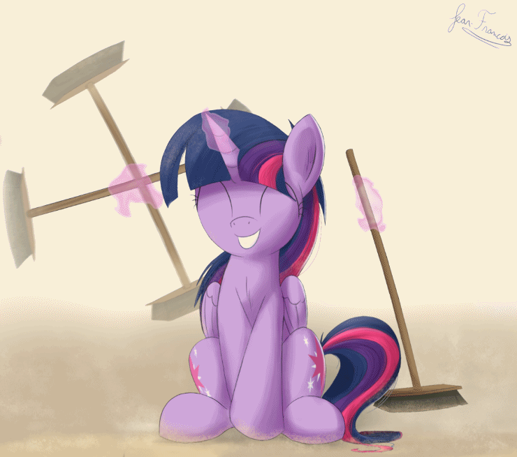 Size: 740x655 | Tagged: safe, artist:bugplayer, artist:szafir87, edit, character:twilight sparkle, character:twilight sparkle (alicorn), species:alicorn, species:pony, episode:the saddle row review, g4, my little pony: friendship is magic, animated, both cutie marks, broom, bugplayer is trying to murder us, cleaning, cute, eyes closed, female, good trick, grin, happy, headbob, levitation, magic, mare, sitting, smiling, smooth as butter, solo, spinning, squee, sweeping, sweepstep, sweepsweepsweep, sweet dreams fuel, szafir87 is trying to murder us, telekinesis, twiabetes, twilight sweeple