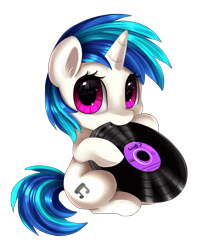 Size: 1836x2261 | Tagged: safe, artist:pridark, character:dj pon-3, character:vinyl scratch, species:pony, species:unicorn, cute, female, filly, filly vinyl scratch, hoof hold, looking at you, mouth hold, nibbling, nom, pridark is trying to murder us, record, simple background, sitting, solo, transparent background, vinylbetes, weapons-grade cute, wub, younger