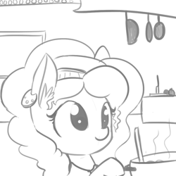 Size: 864x864 | Tagged: safe, artist:tjpones, character:saffron masala, episode:spice up your life, g4, my little pony: friendship is magic, cooking, cute, missing horn, monochrome, saffronbetes, sketch, smiling, solo