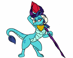 Size: 1280x1022 | Tagged: safe, artist:mr square, character:princess ember, species:dragon, armpits, bloodstone scepter, breasts, busty princess ember, dragon lord ember, featureless breasts, female, looking at you, semi-anthro, simple background, solo, transparent background