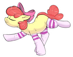 Size: 2800x2200 | Tagged: safe, artist:yoditax, artist:zapplebow, character:apple bloom, species:earth pony, species:pony, adorabloom, bow, clothing, cute, dancing, eyes closed, female, hair bow, simple background, smiling, socks, solo, transparent background