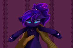 Size: 1280x845 | Tagged: safe, artist:magnaluna, character:discord, character:princess luna, ship:lunacord, catpony, male, original species, shipping, straight, unamused