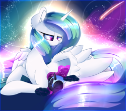 Size: 3400x3000 | Tagged: safe, artist:madacon, character:nightmare moon, character:princess celestia, character:princess luna, species:alicorn, species:pony, chibi, color porn, cute, cutelestia, duo, eyes closed, female, filly, hug, mare, momlestia, moonabetes, nightmare woon, sisters, sleeping, smiling, sweet dreams fuel, wing blanket, winghug