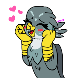 Size: 540x540 | Tagged: safe, artist:apple-jazzy, character:gabby, species:griffon, episode:the fault in our cutie marks, g4, my little pony: friendship is magic, blushing, cute, gabbybetes, heart, simple background, solo