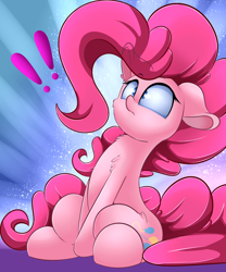 Size: 3000x3600 | Tagged: safe, artist:madacon, character:pinkie pie, species:earth pony, species:pony, newbie artist training grounds, atg 2016, exclamation point, female, floppy ears, mare, sitting, solo, surprised, wide eyes