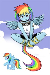 Size: 500x754 | Tagged: safe, artist:shepherd0821, character:rainbow dash, species:anthro, species:unguligrade anthro, ambiguous facial structure, cloud, cloudy, goggles