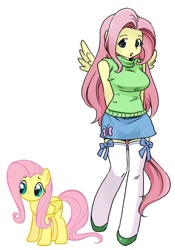 Size: 500x714 | Tagged: safe, artist:shepherd0821, character:fluttershy, species:anthro, species:unguligrade anthro, ambiguous facial structure, big breasts, breasts, busty fluttershy, clothing, female, sleeveless turtleneck, stockings, sweater, sweatershy
