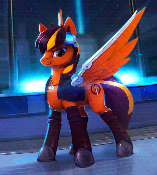 Size: 538x600 | Tagged: safe, artist:rodrigues404, oc, oc only, oc:mercfox, species:pegasus, species:pony, animated, clothing, gif, goggles, hoof boots, solo