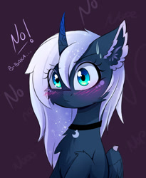 Size: 1280x1564 | Tagged: safe, artist:magnaluna, character:princess luna, species:alicorn, species:pony, baka, blushing, choker, cute, eyeshadow, female, filly, fluffy, frown, looking at you, makeup, raised hoof, solo, sweat, sweatdrop, tsundere, tsunderuna, wide eyes, woona, younger