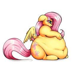 Size: 1280x1164 | Tagged: safe, artist:madacon, artist:zapplebow, character:fluttershy, belly, belly button, big belly, blushing, fat, fattershy, obese, solo