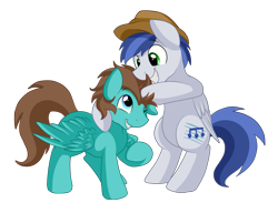 Size: 3053x2346 | Tagged: safe, artist:pridark, oc, oc only, species:pegasus, species:pony, cap, clothing, commission, cute, duo, hat, noogie, playful, simple background, transparent background