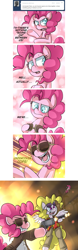 Size: 900x2881 | Tagged: safe, artist:uc77, character:pinkie pie, character:surprise, species:earth pony, species:pegasus, species:pony, g1, ask hotblooded pinkie, clothing, female, g1 to g4, generation leap, gun, hotblooded pinkie pie, mare, sunglasses, weapon