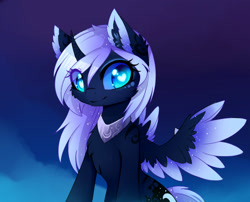 Size: 1600x1295 | Tagged: safe, artist:magnaluna, character:princess luna, chest fluff, colored wings, colored wingtips, curved horn, cute, ear fluff, fluffy, heart eyes, looking at you, s1 luna, smiling, solo, spread wings, sweet dreams fuel, wingding eyes, wings