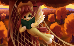 Size: 3840x2400 | Tagged: safe, artist:roadsleadme, oc, oc only, oc:peppy pines, species:pegasus, species:pony, book, clothing, cowboy hat, hammock, hat, reading