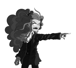 Size: 1148x1025 | Tagged: safe, artist:pedantczepialski, character:adagio dazzle, my little pony:equestria girls, ace attorney, alternate universe, crossover, equestria girls: the parody series, female, grayscale, miles edgeworth, monochrome, objection, pointing, simple background, solo, transparent background