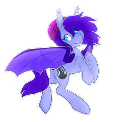 Size: 1280x1239 | Tagged: safe, artist:braindead, oc, oc only, oc:amplitude, species:bat pony, species:pony, bat pony oc, beanie, clothing, cute, flying, hat, looking back, simple background, slit eyes, smiling, solo, spread wings, transparent background, transparent wings, wings