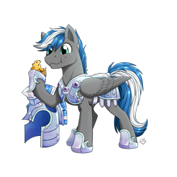 Size: 1024x1024 | Tagged: safe, artist:nothingspecialx9, oc, oc only, oc:cloud zapper, species:pegasus, species:pony, crystal guard, crystal guard armor, food, muffin, simple background, solo, transparent background