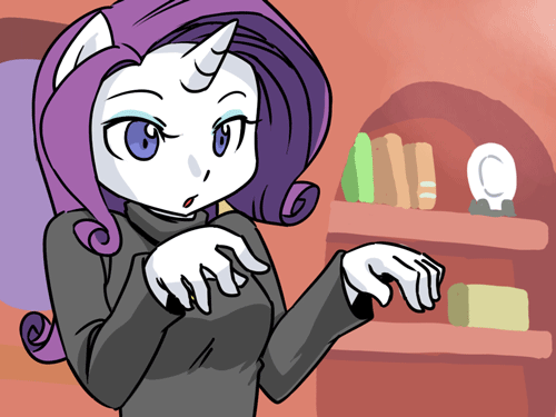 Size: 500x375 | Tagged: safe, artist:shepherd0821, character:rarity, species:anthro, species:pony, species:unicorn, ambiguous facial structure, animated, clothing, female, frame by frame, ghost, open mouth, scene interpretation, solo