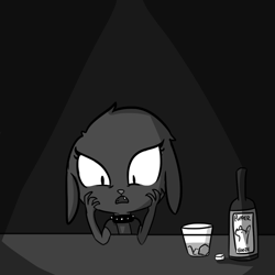Size: 1008x1008 | Tagged: safe, artist:tjpones, oc, oc only, oc:didi, species:diamond dog, horse wife, alcohol, beer, collar, diamond dog oc, female, female diamond dog, gray background, grayscale, monochrome, open mouth, regret, sad, simple background, solo, spiked collar