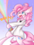 Size: 1200x1600 | Tagged: safe, artist:azurepicker, character:pinkie pie, species:earth pony, species:pony, g4, bipedal, bottle, clothing, doom, lab coat, one eye closed, solo, text