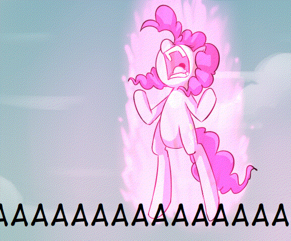 Size: 580x480 | Tagged: safe, artist:uc77, character:pinkie pie, species:earth pony, species:pony, aaaaaaaaaa, angry, animated, aura, dialogue, dragon ball, dragon ball z, female, fire, floating, gif, gif for breezies, glow, hilarious in hindsight, hotblooded pinkie pie, mare, open mouth, picture for breezies, powering up, screaming, solo, super saiyan, transformation
