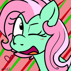 Size: 540x540 | Tagged: safe, artist:apple-jazzy, character:minty, g3, cute, g3betes, mintabetes, one eye closed, open mouth, smiling, solo, wink