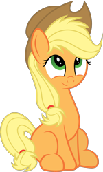 Size: 3600x6000 | Tagged: safe, artist:bugplayer, artist:slb94, character:applejack, species:earth pony, species:pony, absurd resolution, cute, female, jackabetes, looking up, mare, missing cutie mark, silly, silly pony, simple background, sitting, smiling, solo, transparent background, vector, who's a silly pony