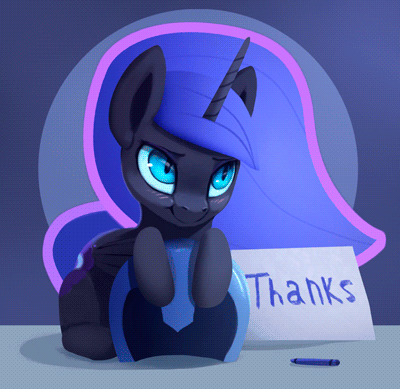 Size: 400x389 | Tagged: safe, artist:rodrigues404, character:nightmare moon, character:princess luna, species:alicorn, species:pony, animated, blushing, cinemagraph, cute, female, filly, flowing mane, gif, moonabetes, nightmare woon, solo, thank you