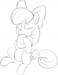 Size: 1280x1665 | Tagged: safe, artist:zapplebow, character:apple bloom, chocolate, cutie mark, drinking, eyes closed, food, hot chocolate, monochrome, sitting, solo, the cmc's cutie marks