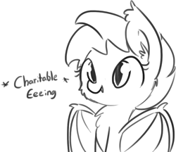 Size: 935x807 | Tagged: safe, artist:tjpones, oc, oc only, species:bat pony, species:pony, cute, descriptive noise, eeee, grayscale, meme, monochrome, ocbetes, simple background, sketch, smiling, solo, sound effects, white background