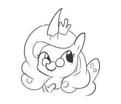 Size: 935x807 | Tagged: safe, artist:tjpones, character:queen chrysalis, cute, cute little fangs, cutealis, fangs, glasses, monochrome, reversalis, simple background, sketch, solo, white background