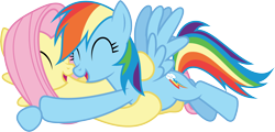 Size: 6001x2875 | Tagged: safe, artist:deratrox, character:fluttershy, character:rainbow dash, species:pegasus, species:pony, ship:flutterdash, episode:trade ya, g4, my little pony: friendship is magic, .svg available, absurd resolution, cuddling, cute, female, hug, lesbian, shipping, simple background, snuggling, transparent background, vector