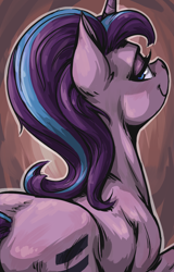 Size: 950x1480 | Tagged: safe, artist:mav, character:starlight glimmer, species:pony, species:unicorn, equal cutie mark, female, lidded eyes, looking back, mare, smiling, solo