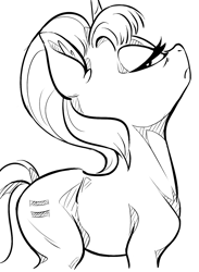 Size: 1100x1500 | Tagged: safe, artist:mav, character:starlight glimmer, black and white, ear fluff, equal cutie mark, grayscale, lidded eyes, looking at you, looking back, monochrome, simple background, solo, white background