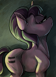 Size: 1110x1530 | Tagged: source needed, safe, artist:mav, character:starlight glimmer, species:pony, species:unicorn, g4, ear fluff, equal cutie mark, female, frown, horn, lidded eyes, looking back, mare, s5 starlight, solo, tail
