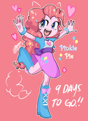 Size: 757x1039 | Tagged: safe, artist:aizy-boy, part of a set, character:pinkie pie, my little pony:equestria girls, boots, clothing, countdown, cute, female, happy, hype, nail polish, part of a series, pixiv, ponied up, skirt, solo
