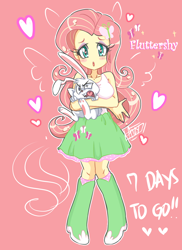 Size: 872x1200 | Tagged: safe, artist:aizy-boy, part of a set, character:angel bunny, character:fluttershy, my little pony:equestria girls, clothing, countdown, cute, heart eyes, hype, madorable, nail polish, part of a series, pixiv, skirt, tank top, wingding eyes