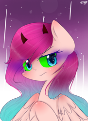 Size: 1256x1732 | Tagged: safe, artist:windymils, oc, oc only, oc:mandy, species:pegasus, species:pony, crossed hooves, horns, signature, solo, stars, unamused