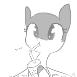 Size: 1280x1280 | Tagged: safe, artist:tjpones, oc, oc only, species:plane pony, species:pony, drink, drinking, drinking straw, grayscale, hoof hold, monochrome, original species, plane, simple background, sipping, solo, straw, white background