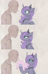 Size: 1280x1964 | Tagged: safe, artist:magnaluna, character:princess luna, oc, oc:anon, species:alicorn, species:human, species:pony, clothing, comic, dialogue, exclamation point, female, human male, kissu, male, mare, pig, this will end in tears, trolluna
