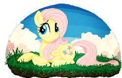 Size: 300x193 | Tagged: safe, artist:lilapudelpony, character:fluttershy, species:pegasus, species:pony, cute, grass, looking away, pixel art, prone, shyabetes, solo