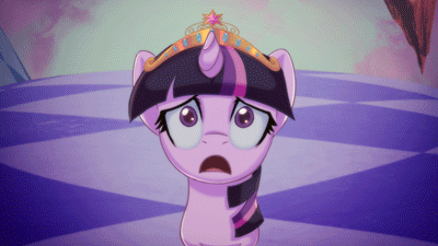 Size: 400x225 | Tagged: safe, artist:rizcifra, character:twilight sparkle, species:pony, species:unicorn, animated, big crown thingy, d:, dolly zoom, element of magic, female, floppy ears, gif, jewelry, open mouth, regalia, solo, zoom, zoomed in