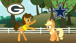 Size: 1920x1080 | Tagged: safe, artist:90sigma, artist:deratrox, artist:zutheskunk edits, character:applejack, character:cheese sandwich, american football, dallas cowboys, green bay packers, nfc divisional round, nfl, nfl divisional round, nfl playoffs, obligatory pony, sweet apple acres, vector
